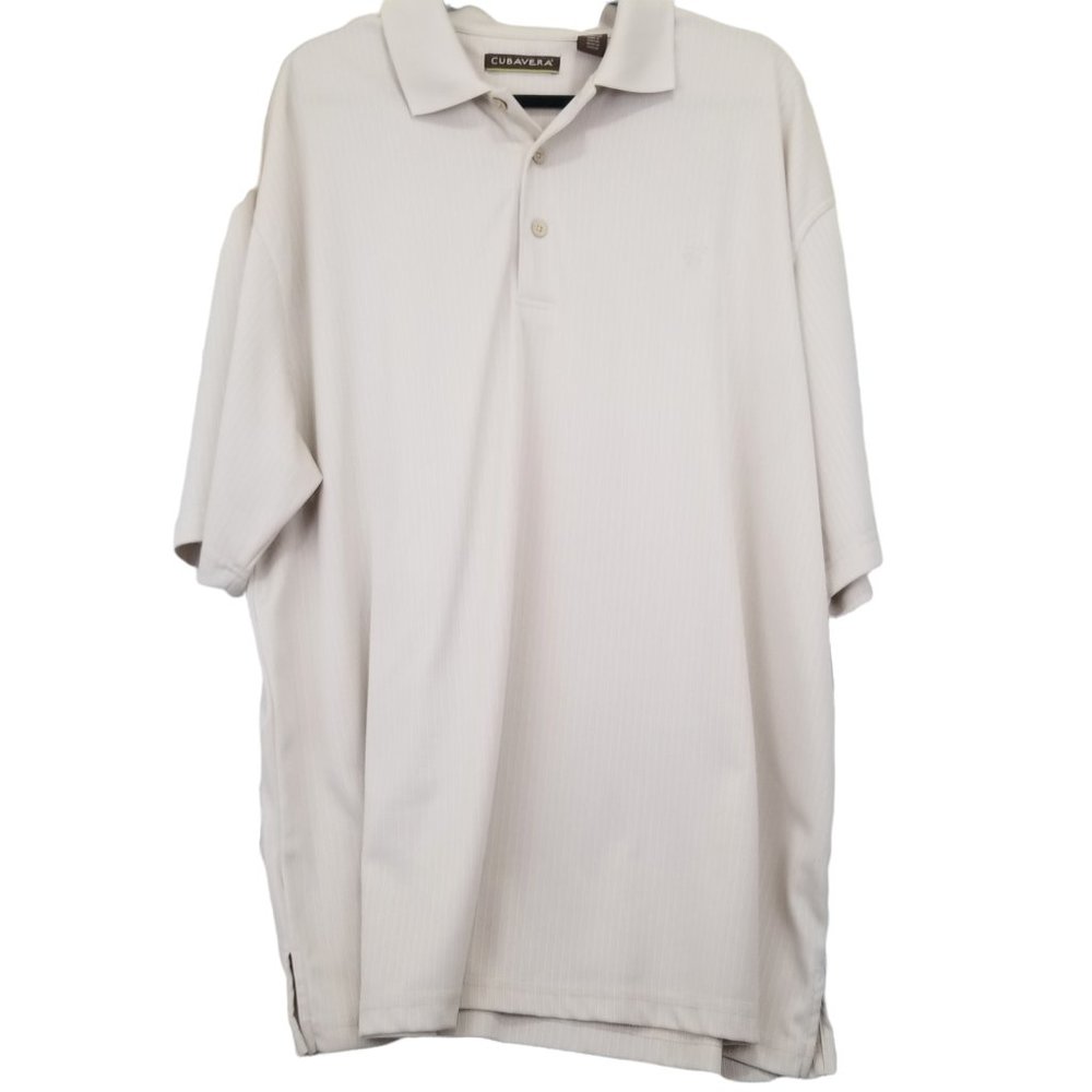 Cubavera Mens Tan Polo Golf Shirt 2X Short Sleeve Button Khaki Ribbed Pinecone